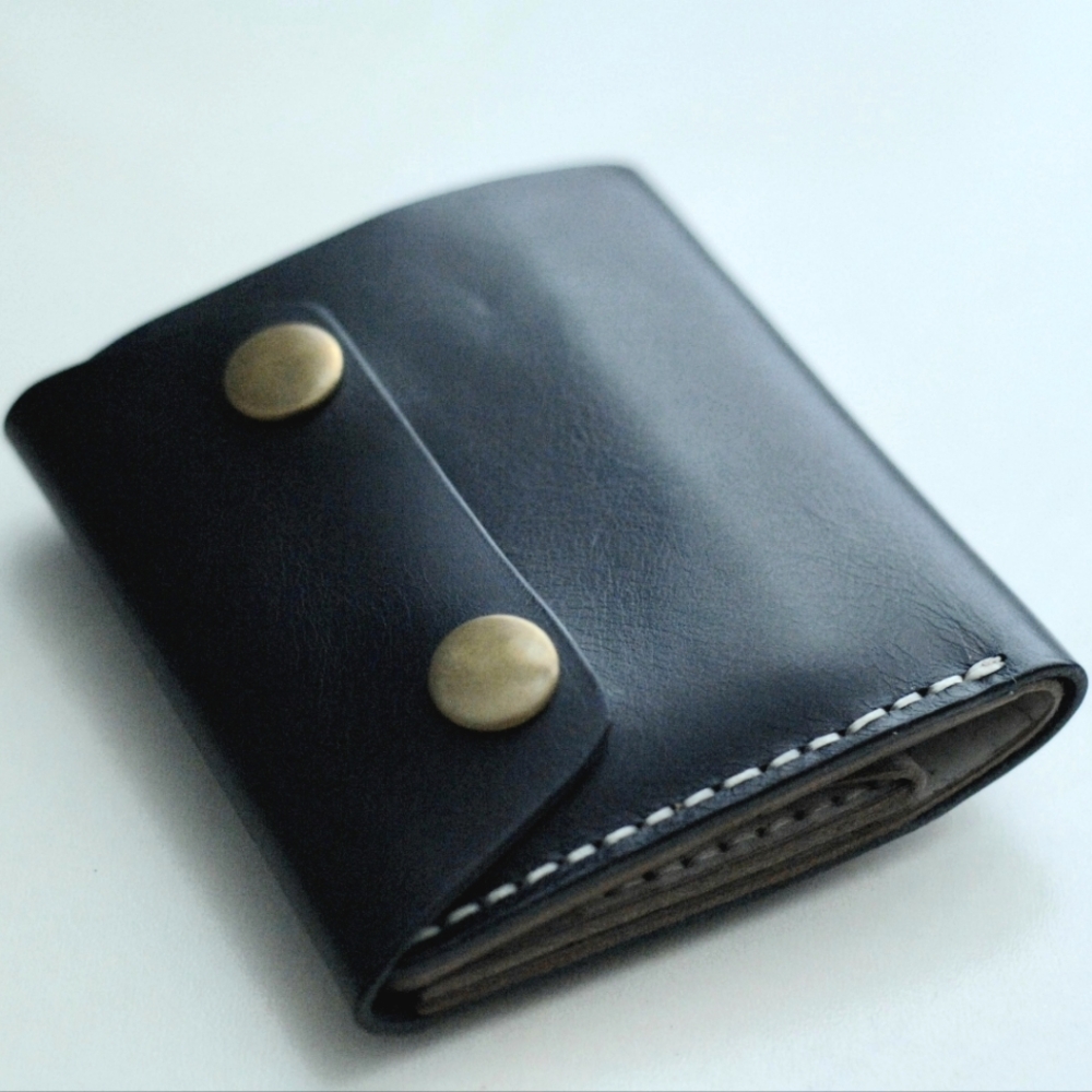 Handmade trifold snap wallet Navy blue unisex